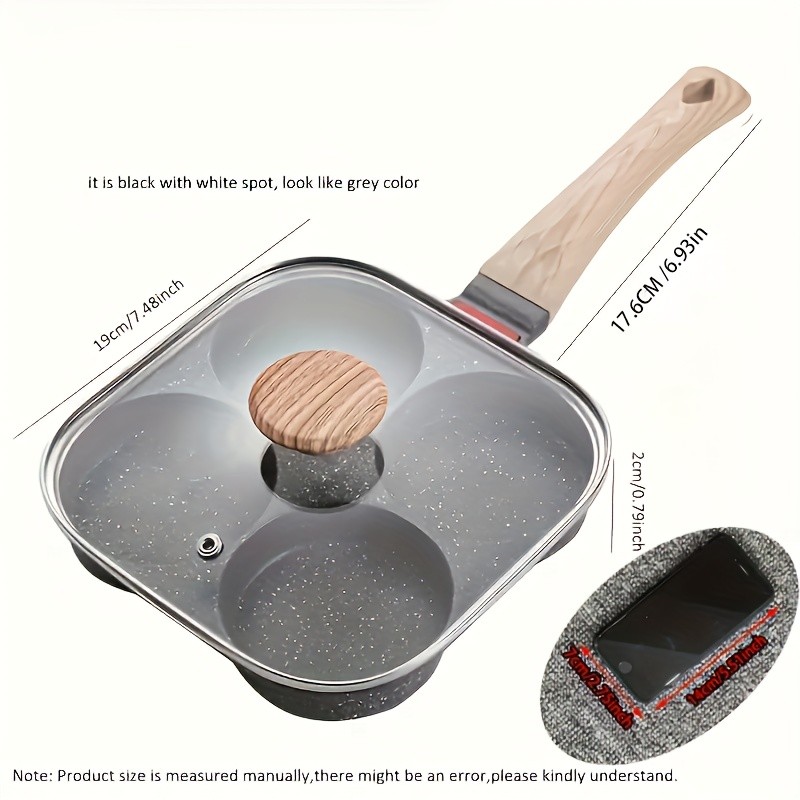 FARIDABIO 4-Holes Frying Pan with Lid – Non-Stick Egg and Burger Cooking Pan with Wooden Handle