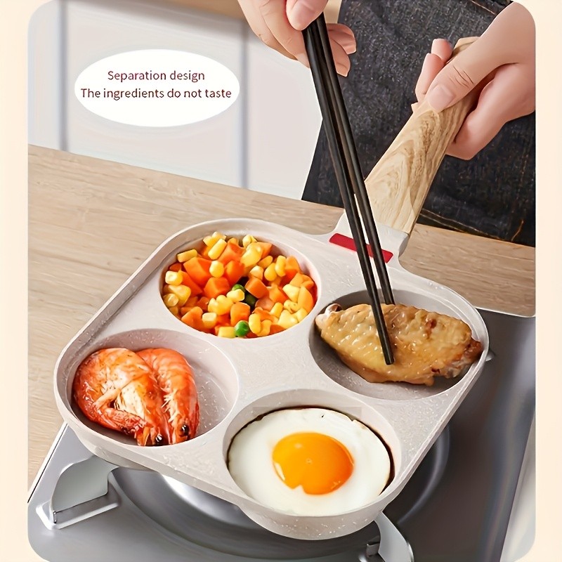 FARIDABIO 4-Holes Frying Pan with Lid – Non-Stick Egg and Burger Cooking Pan with Wooden Handle