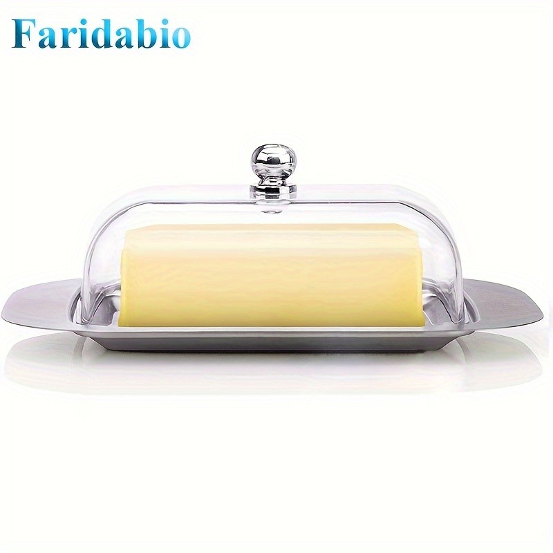 FARIDABIO Premium Butter Dish – Stainless Steel Butter Keeper with Plastic Cover