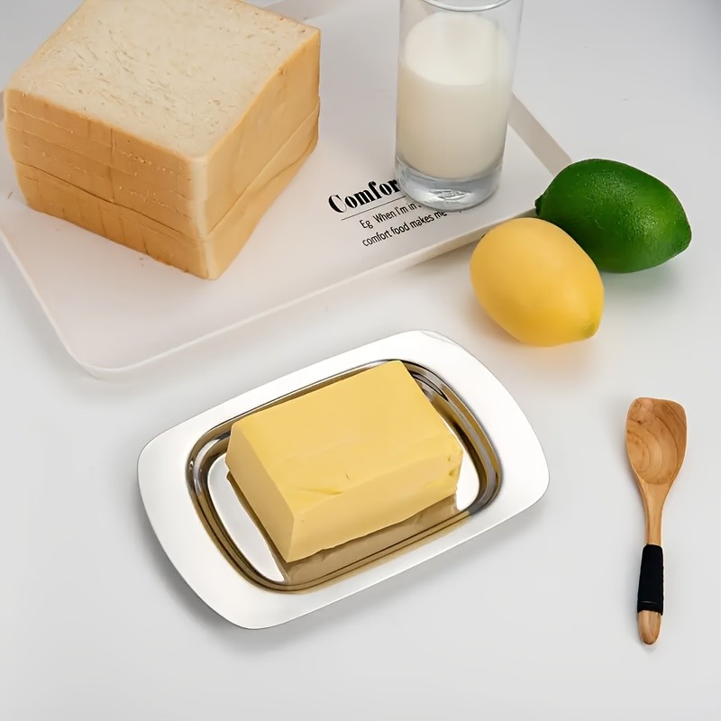 FARIDABIO Premium Butter Dish – Stainless Steel Butter Keeper with Plastic Cover