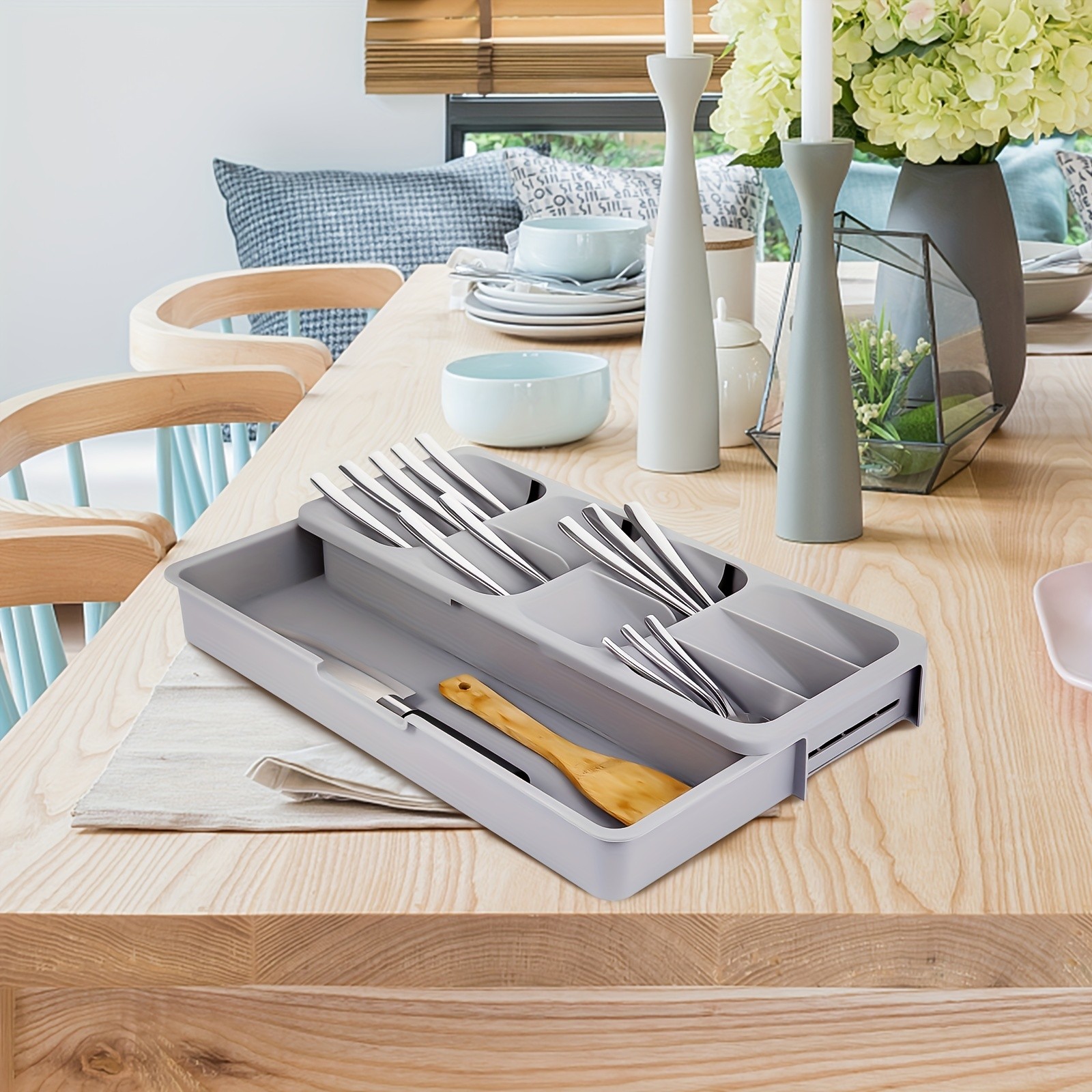 FARIDABIO Expandable Silverware Organizer Tray – Versatile Utensil Holder for Kitchen Drawers