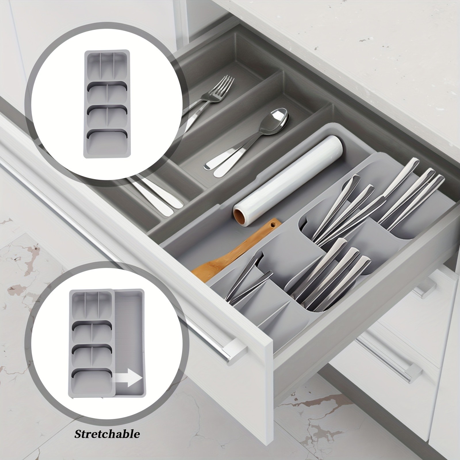 FARIDABIO Expandable Silverware Organizer Tray – Versatile Utensil Holder for Kitchen Drawers