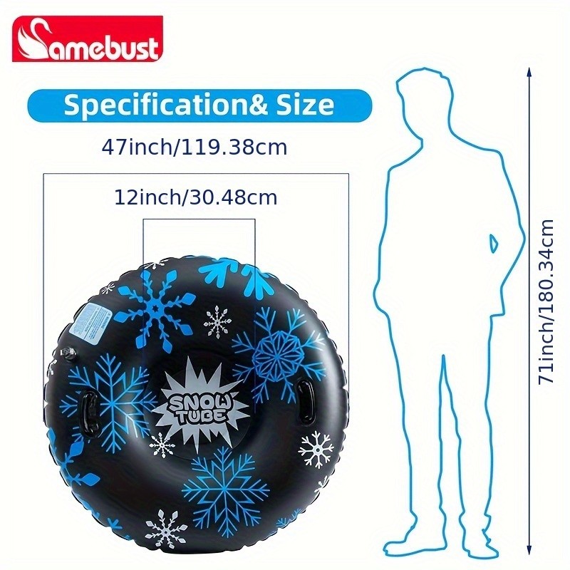 CAMEBUST 47-Inch Black Inflatable Snow Tube – Durable PVC White Snow Sled for Family Fun