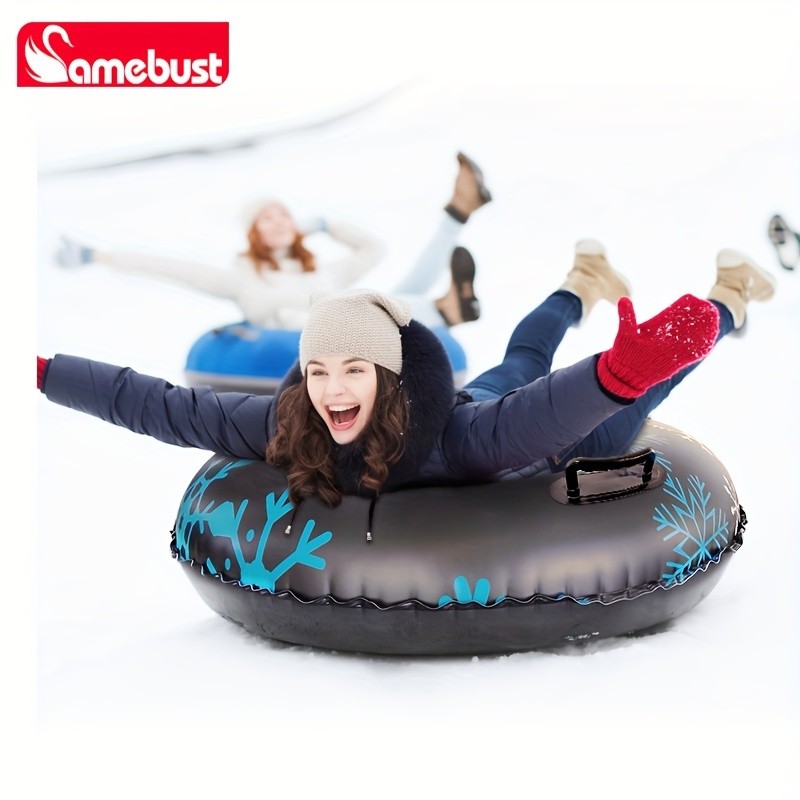 CAMEBUST 47-Inch Black Inflatable Snow Tube – Durable PVC White Snow Sled for Family Fun