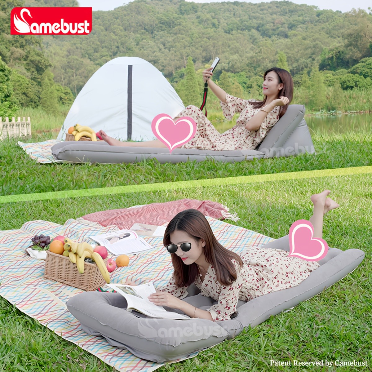CAMEBUST Inflatable Flocked PVC Sofa – Single Foldable Air Mattress for Home and Outdoor Use
