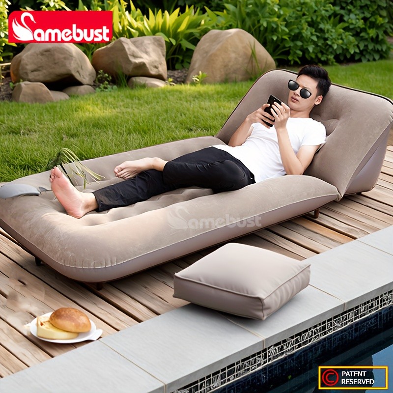 CAMEBUST Inflatable Flocked PVC Sofa – Single Foldable Air Mattress for Home and Outdoor Use