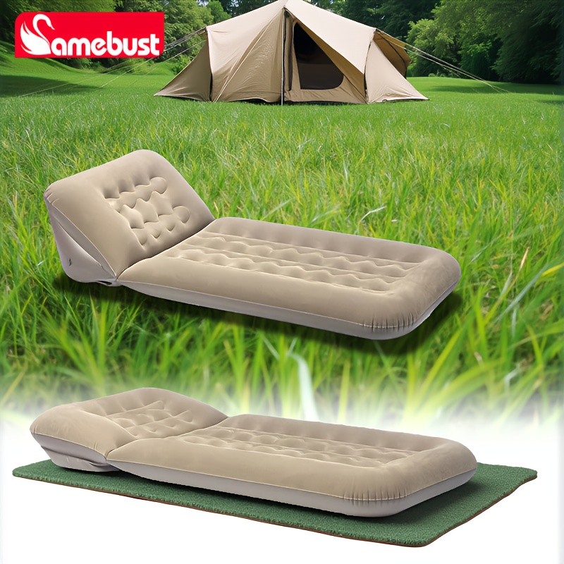 CAMEBUST Inflatable Flocked PVC Sofa – Single Foldable Air Mattress for Home and Outdoor Use