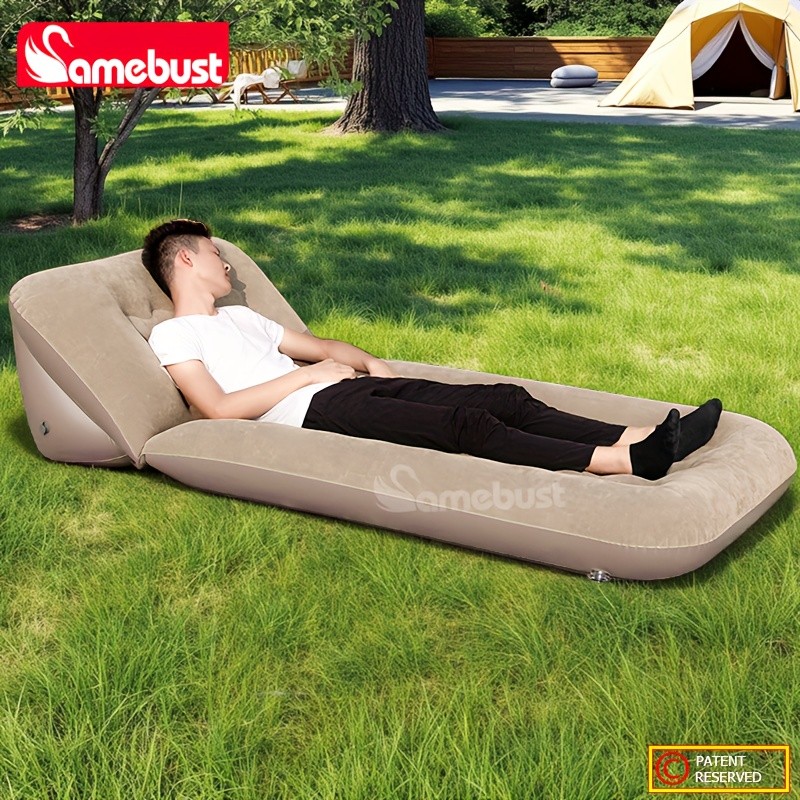 CAMEBUST Inflatable Flocked PVC Sofa – Single Foldable Air Mattress for Home and Outdoor Use