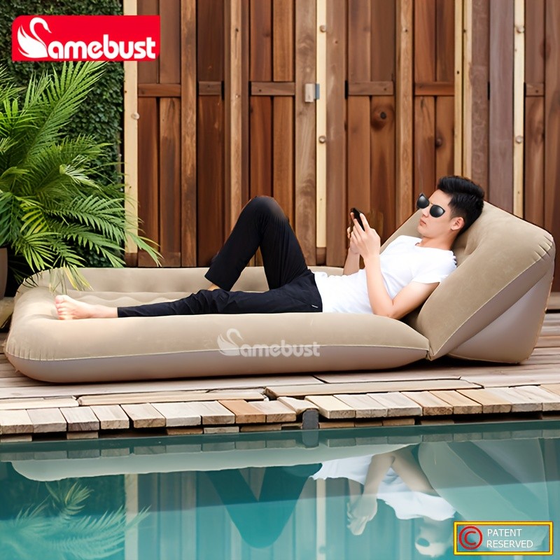 CAMEBUST Inflatable Flocked PVC Sofa – Single Foldable Air Mattress for Home and Outdoor Use