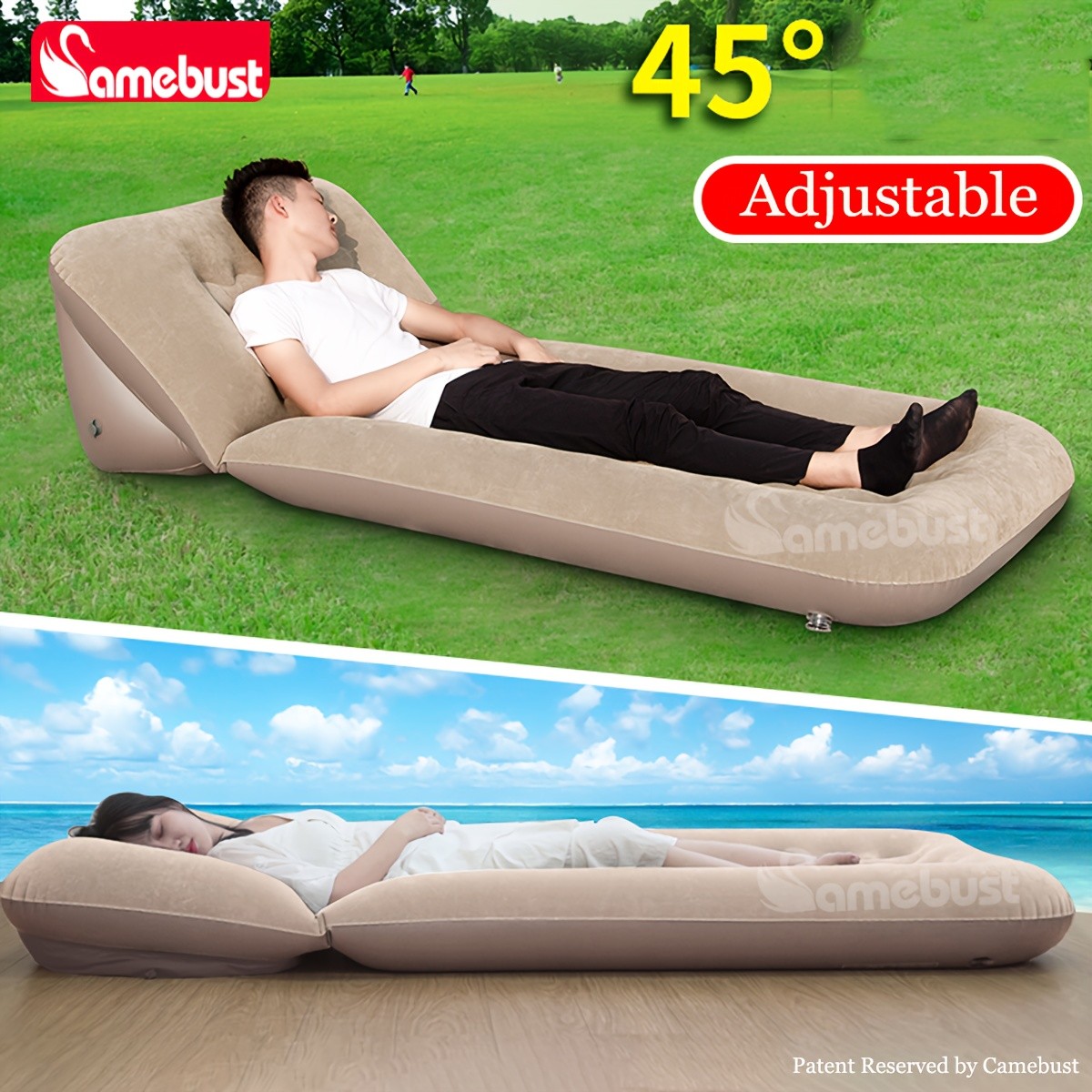 CAMEBUST Inflatable Flocked PVC Sofa – Single Foldable Air Mattress for Home and Outdoor Use