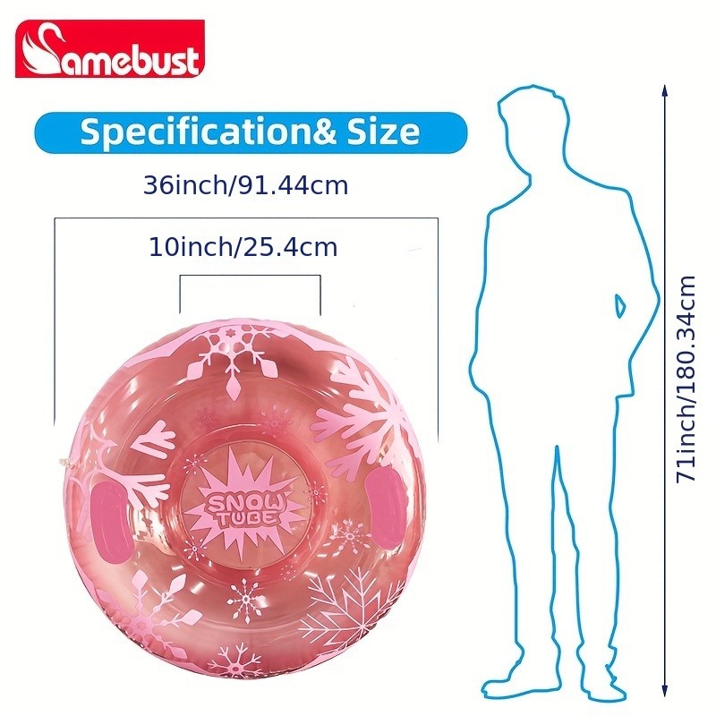 CAMEBUST 91.44cm Heavy-Duty Inflatable Snow Tube – Pink/White Blow-Up Sled with Star & Snowflake Design