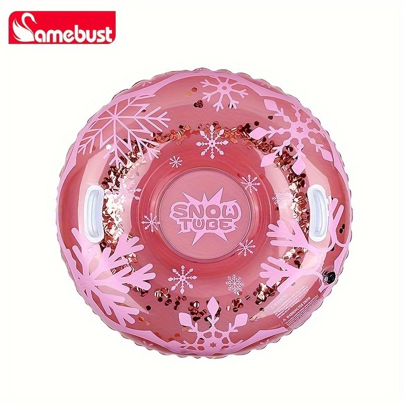 CAMEBUST 91.44cm Heavy-Duty Inflatable Snow Tube – Pink/White Blow-Up Sled with Star & Snowflake Design