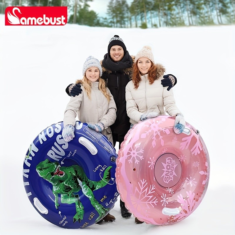 CAMEBUST 91.44cm Heavy-Duty Inflatable Snow Tube – Pink/White Blow-Up Sled with Star & Snowflake Design