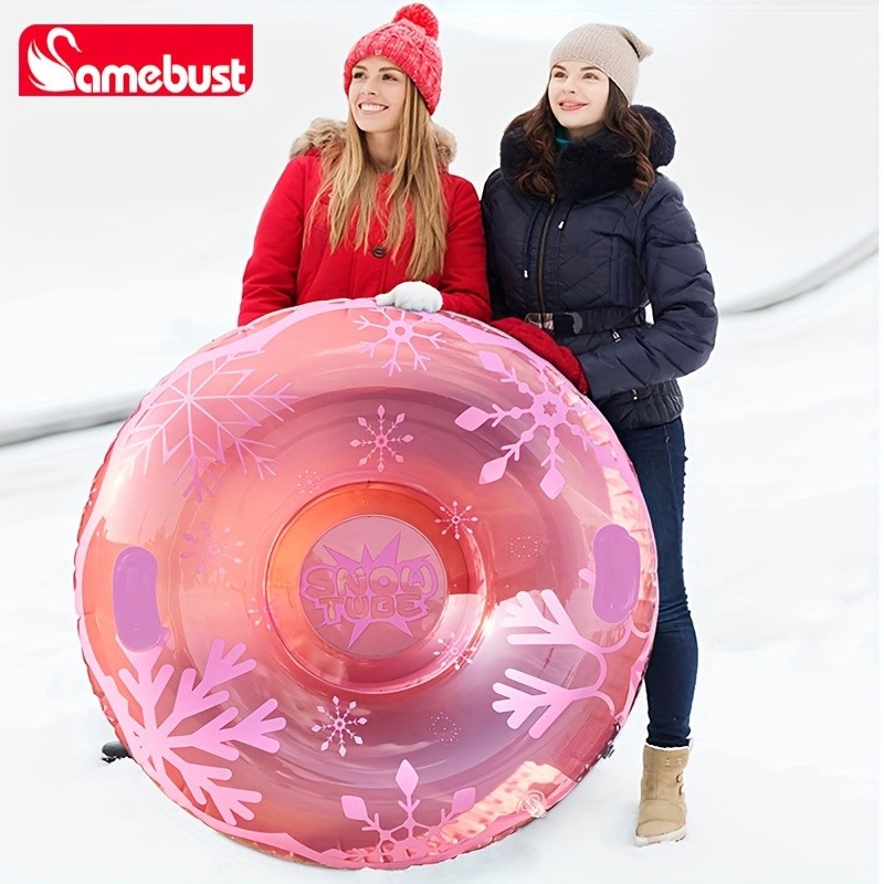 CAMEBUST 91.44cm Heavy-Duty Inflatable Snow Tube – Pink/White Blow-Up Sled with Star & Snowflake Design