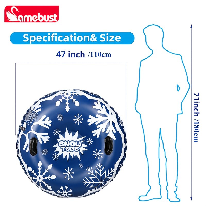 CAMEBUST 119.38cm Inflatable Snow Tube with Dual Handles – Heavy-Duty Snow Sled for Winter Fun