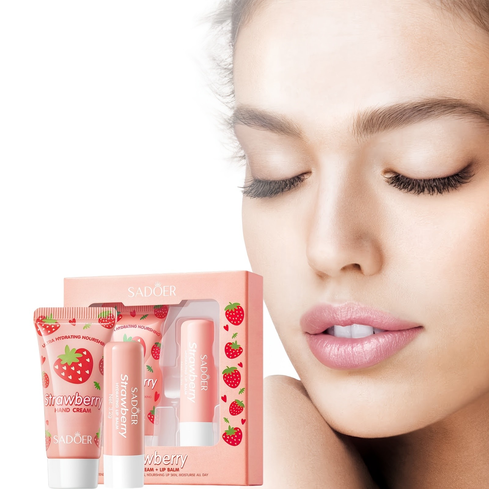 SADOER Strawberry Hand Cream + Lipstick Case