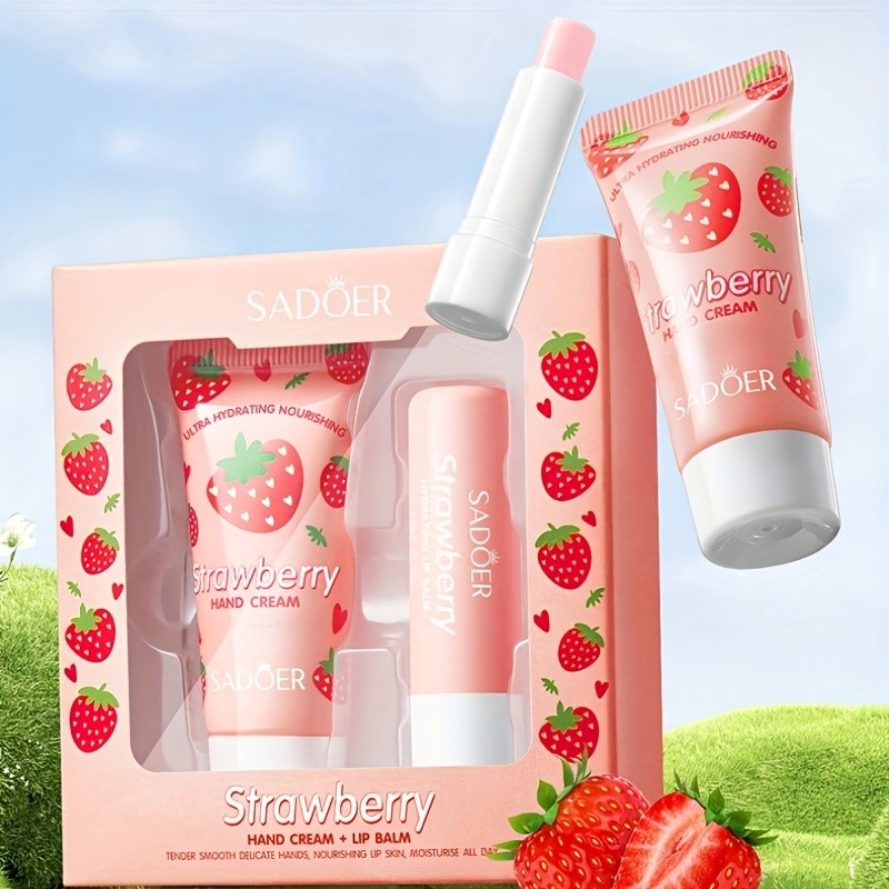 SADOER Strawberry Hand Cream + Lipstick Case