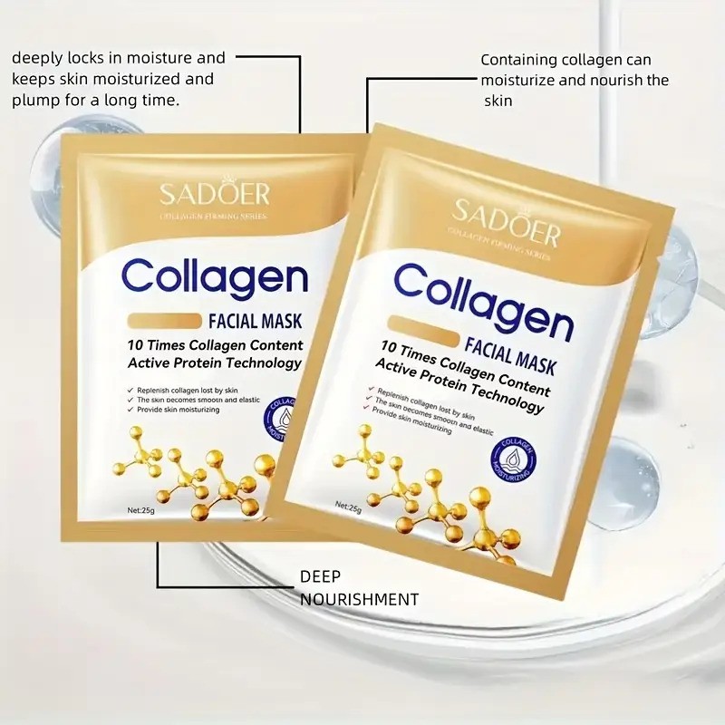 SADOER 20-Pack Collagen Face Mask with 95% Pure Collagen Formula – Deep Hydration & Instant Glow with Collagen-Infused Skincare