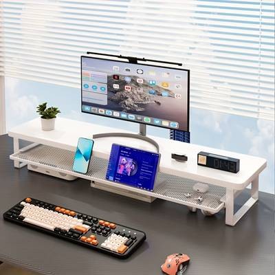 PMMJ Dual-Layer Computer Stand with Drawers – Space-Saving Monitor Stand with Enhanced Airflow and Storage