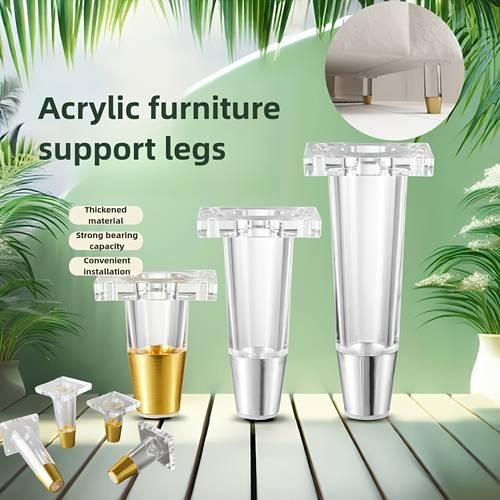 PMMJ Set of 4 Acrylic Furniture Legs – Elegant Crystal Clear Legs for Custom Furniture Designs