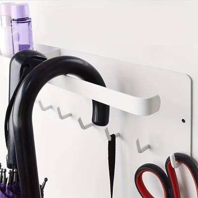 PMMJ Space-Saving Magnetic Metal Storage Rack with Key Hooks – Wall-Mounted Organizer for Umbrellas, Sprays, and Towels