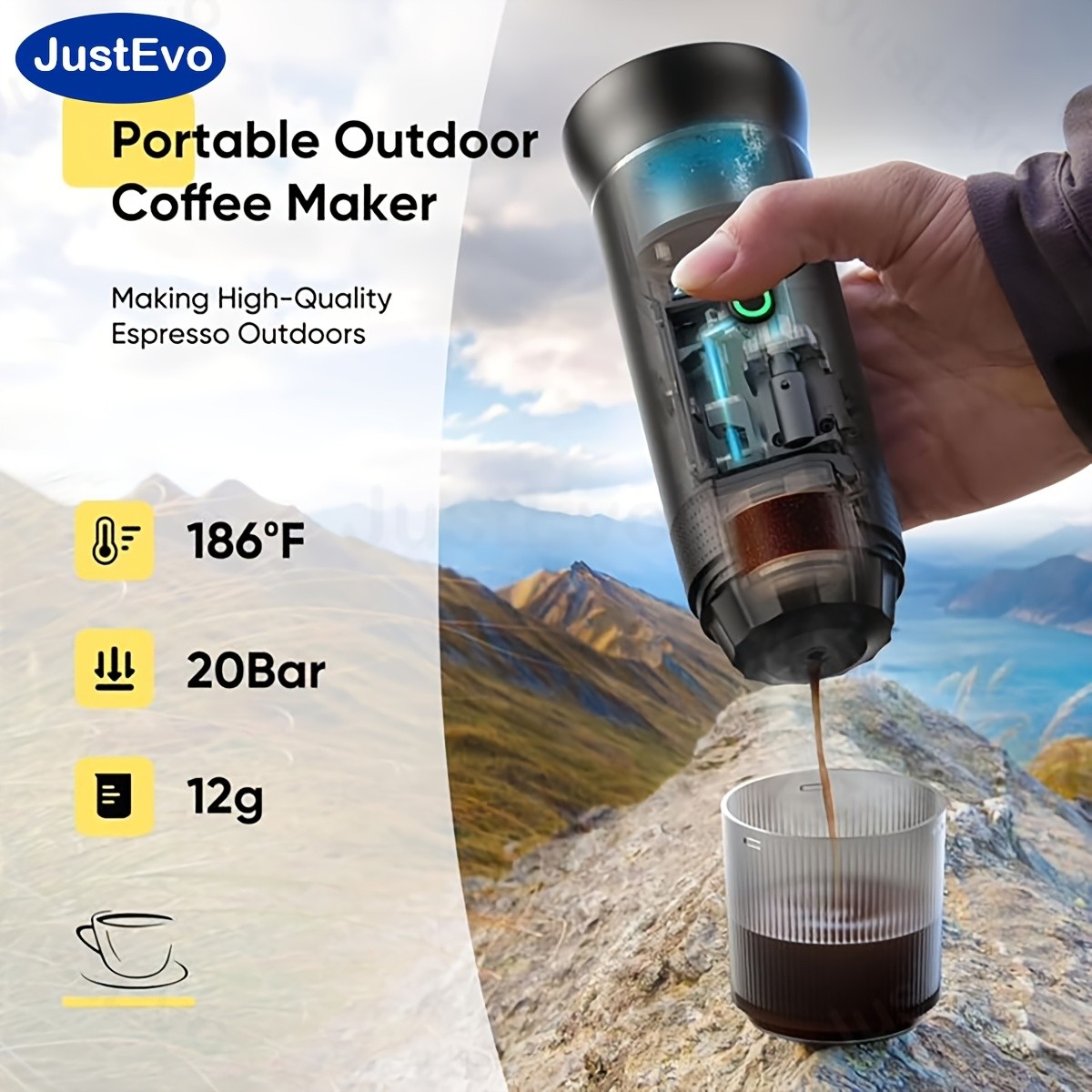 JUSTEVO Electric Coffee Maker – Smart Temperature Control and Fast Brewing for the Perfect Cup