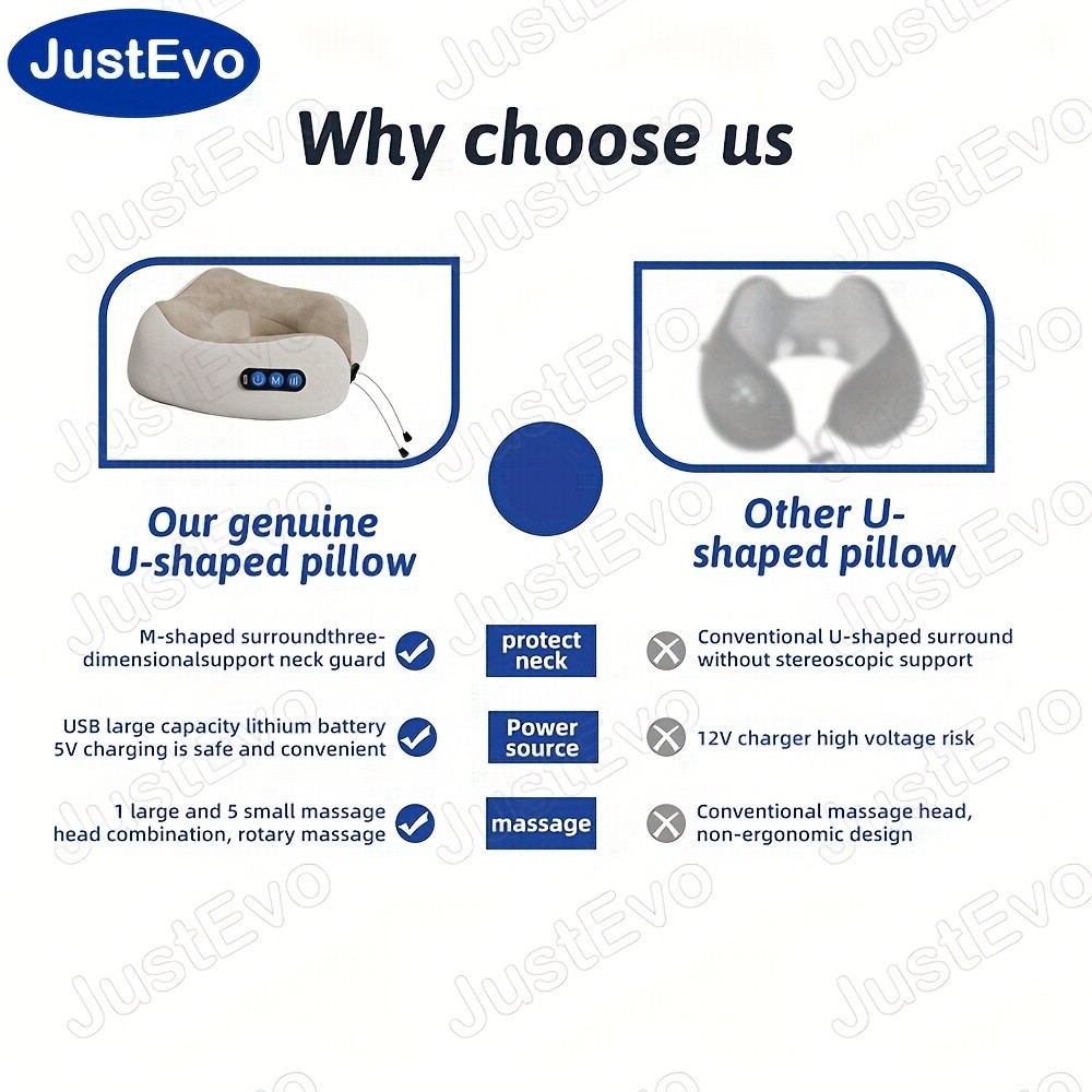 JUSTEVO Portable U-Shaped Memory Foam Acupressure Massager Pillow – Comfortable Neck Relief with Acupressure for Home and Car Use