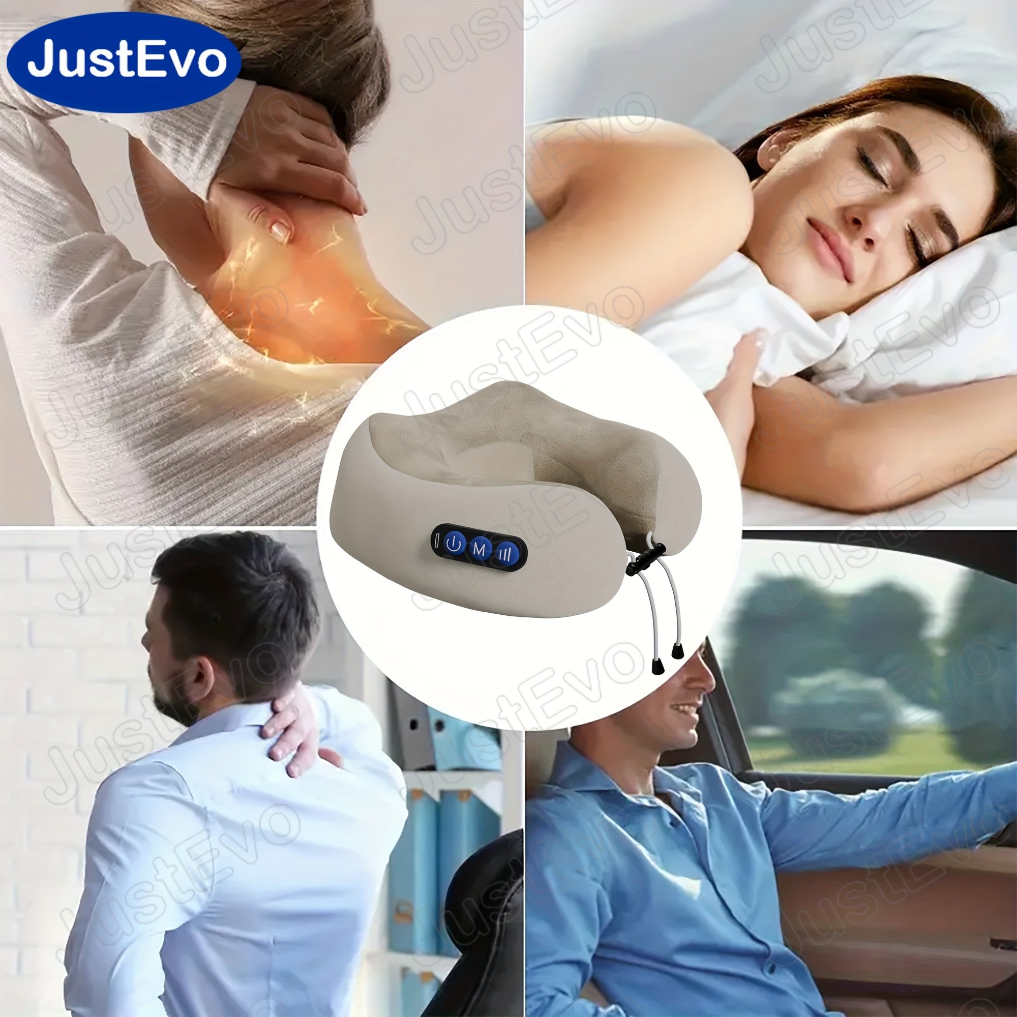 JUSTEVO Electric Neck Massage Pillow – Perfect Neck Relief for Travel, Office, and On-the-Go