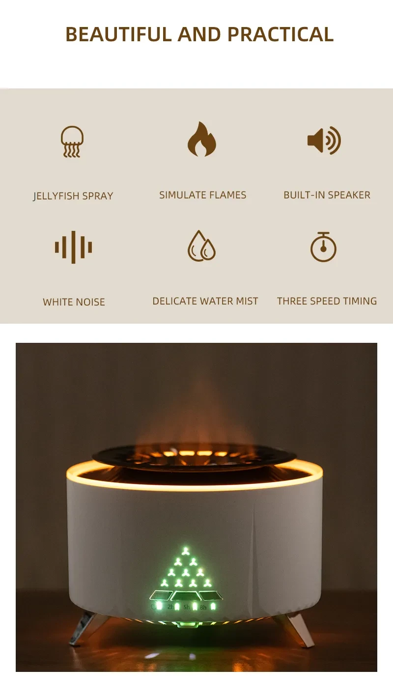 Wholesale New Arrival Remote Control Volcano Humidifier Diffuser Wholesale Fire Flame Diffuser With Lights