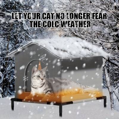 KEMORELA Classic Style Outdoor Cat House – All-Season Enclosed Pet Shelter with Warm Mats