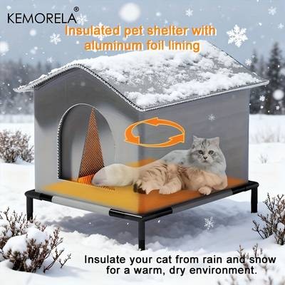 KEMORELA Classic Style Outdoor Cat House – All-Season Enclosed Pet Shelter with Warm Mats