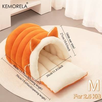 KEMORELA 2025 New Cat Ear Cat Bed – Soft, Plush Semi-Enclosed Pet Nest for Ultimate Comfort