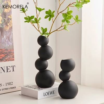 KEMORELA Black and White Softball Ceramic Vase – Classic Ceramic Vase for Flower Arrangements and Home Decor
