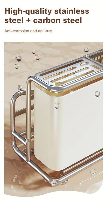 FARIDABIO Stainless Steel Knife Block Organizer with Drain Tray – Durable Multi-Functional Kitchen Storage Rack