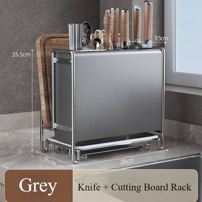 FARIDABIO Stainless Steel Knife Block Organizer with Drain Tray – Durable Multi-Functional Kitchen Storage Rack