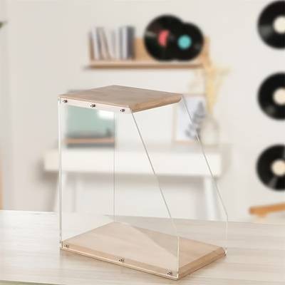 FARIDABIO Acrylic Record Shelf with Sleek Wooden Base – Modern Display Shelf for Vinyl Records, Books, and Tapes