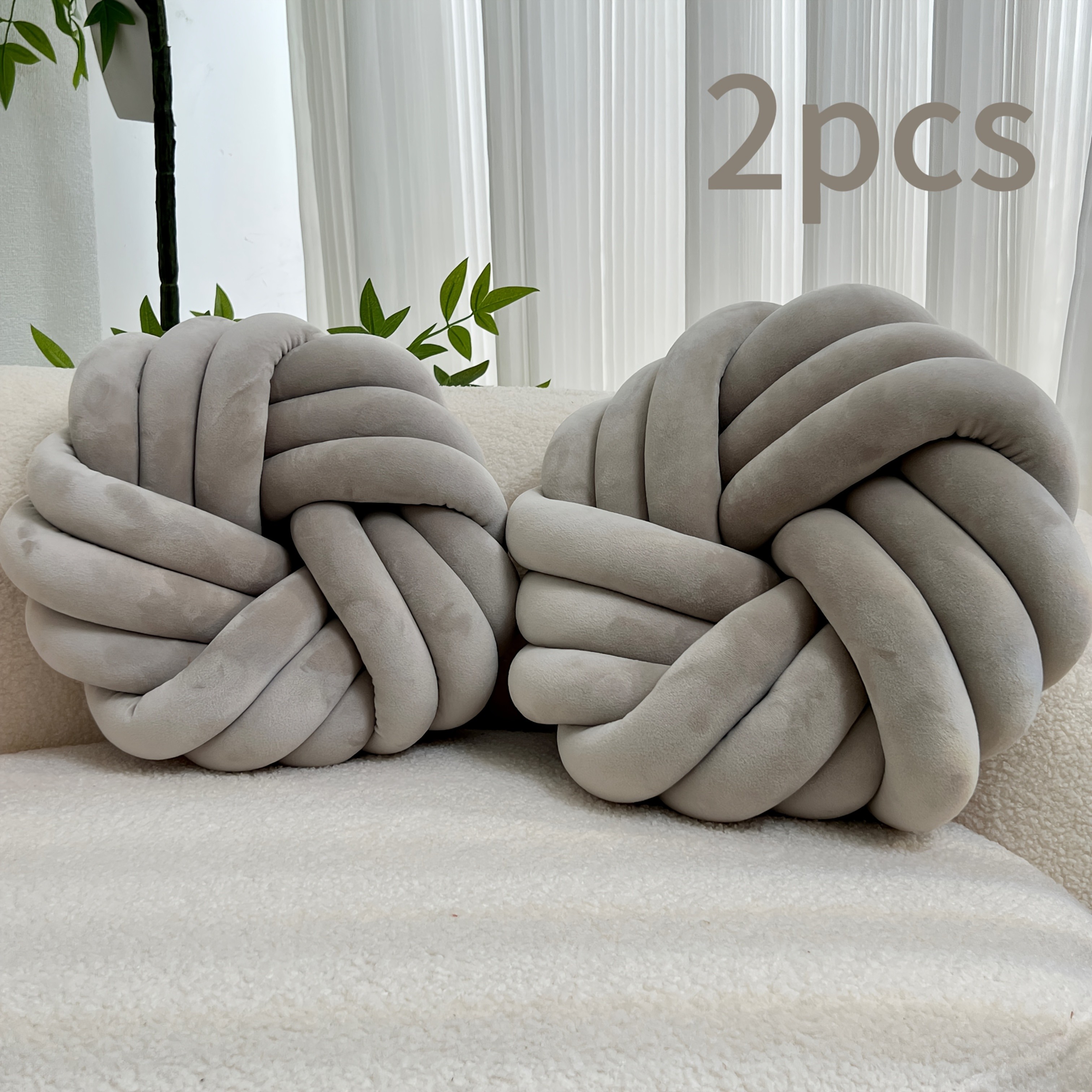 YLBKIKR 2pcs Minimalist White Knot Decorative Pillows – Soft Plush Cushions with Tissue Holder for Versatile Home Decor