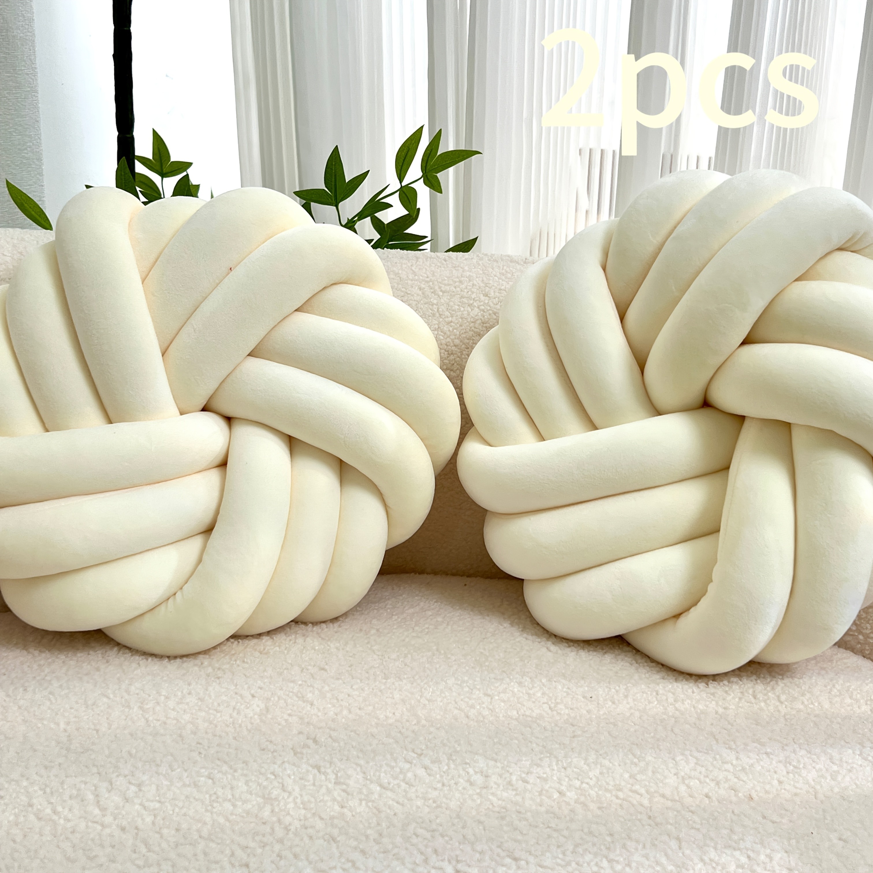 YLBKIKR 2pcs Minimalist White Knot Decorative Pillows – Soft Plush Cushions with Tissue Holder for Versatile Home Decor