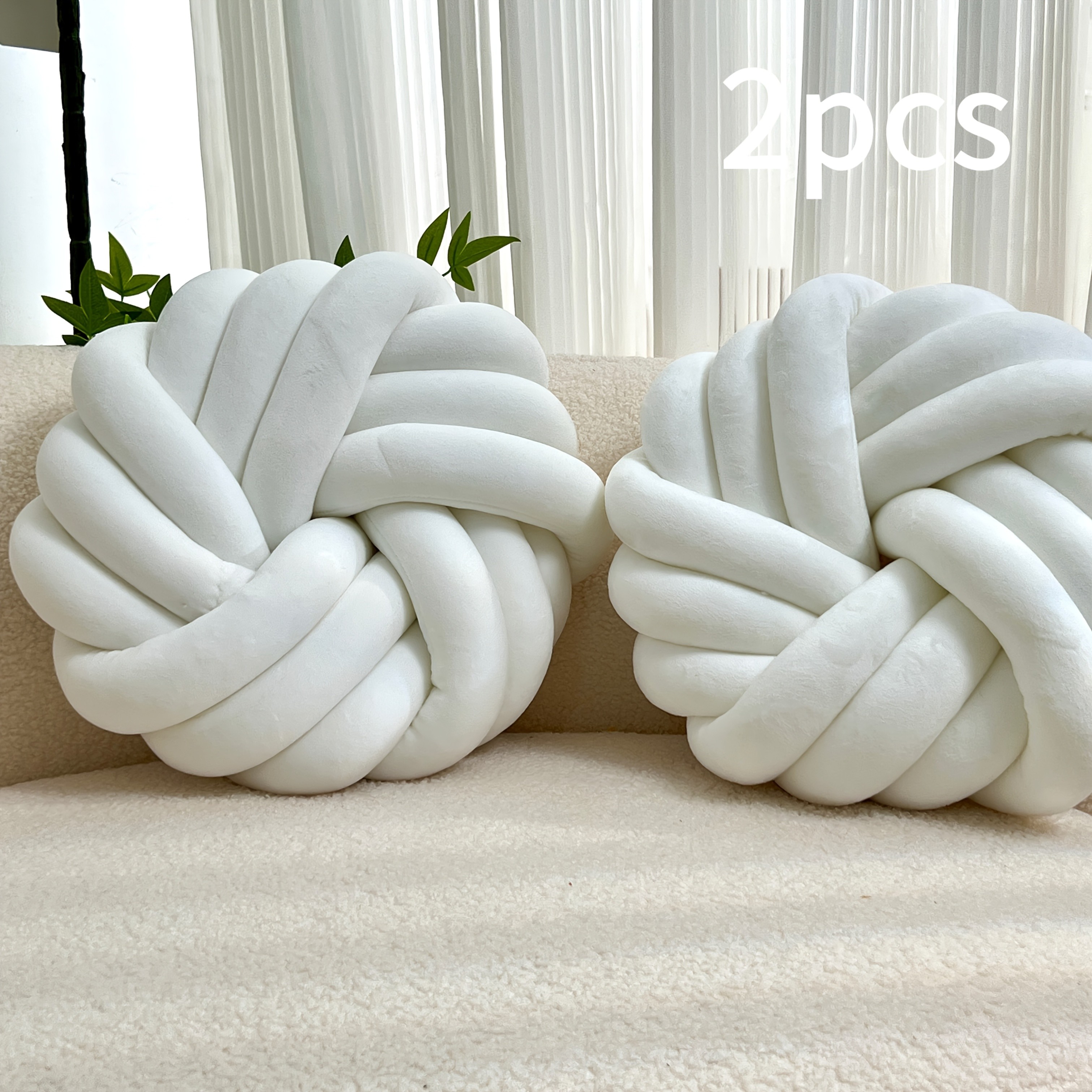 YLBKIKR 2pcs Minimalist White Knot Decorative Pillows – Soft Plush Cushions with Tissue Holder for Versatile Home Decor