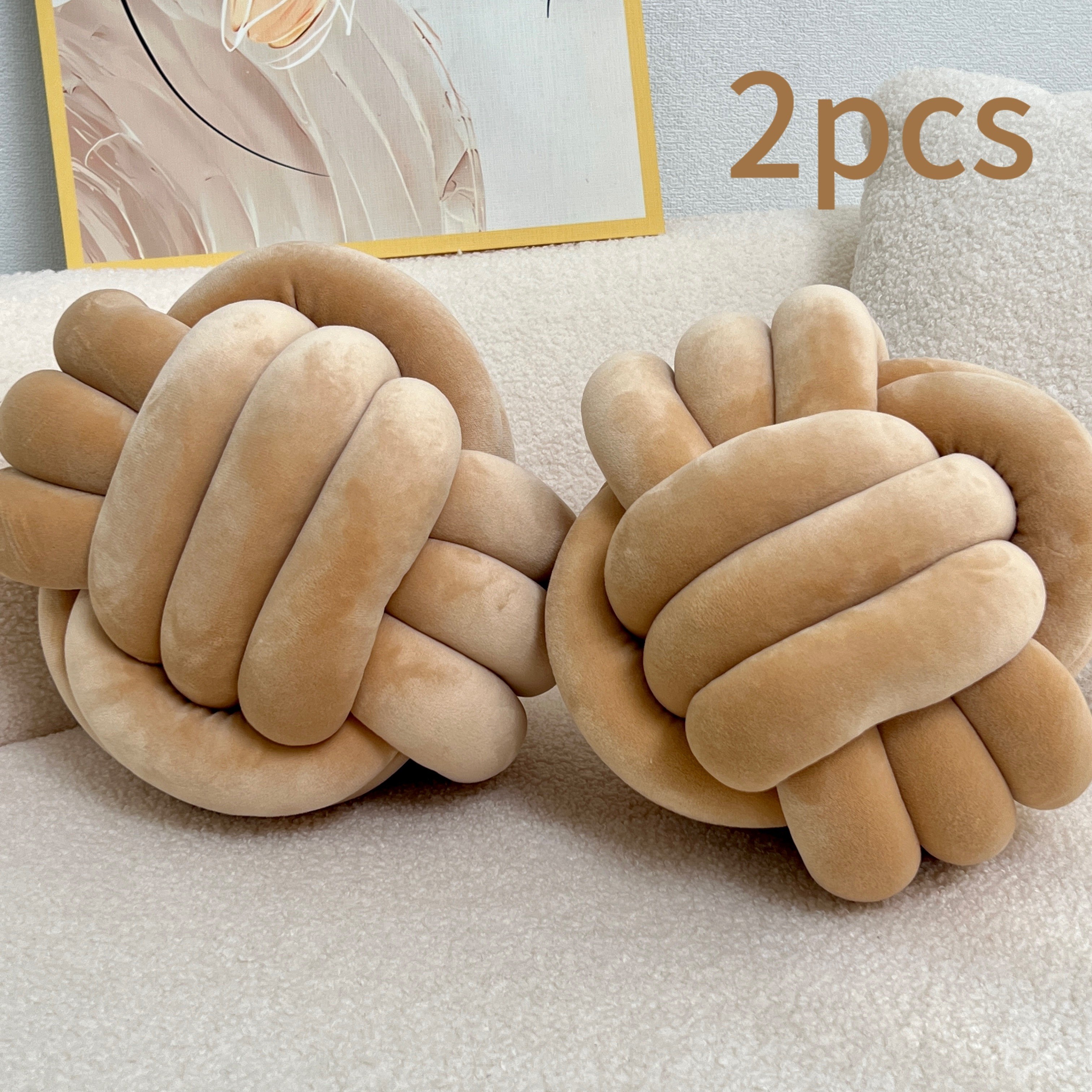 YLBKIKR 2pcs Round Knotted Throw Pillows – Plush Geometric Pattern Cushions for Comfortable and Stylish Home Decor