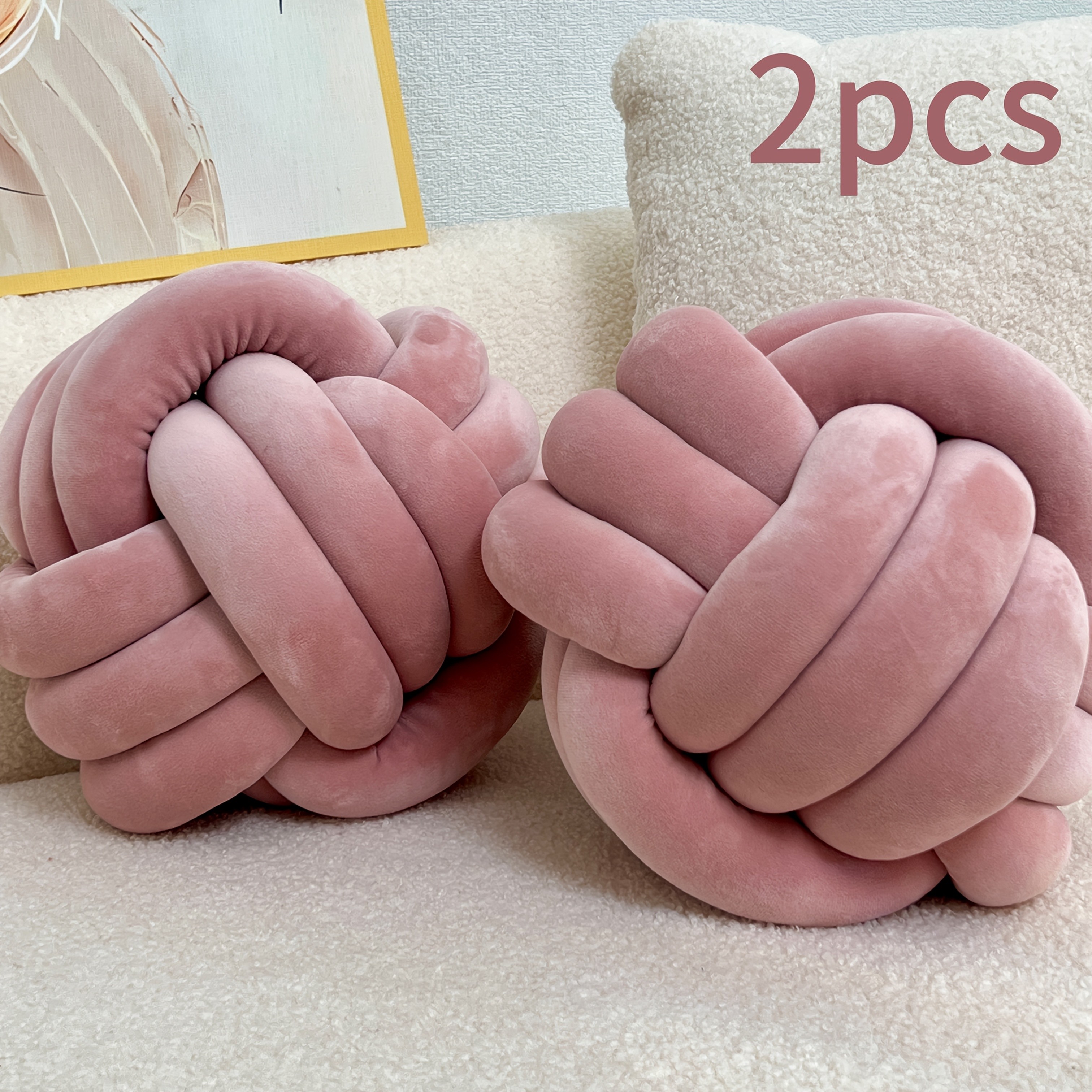 YLBKIKR 2pcs Round Knotted Throw Pillows – Plush Geometric Pattern Cushions for Comfortable and Stylish Home Decor