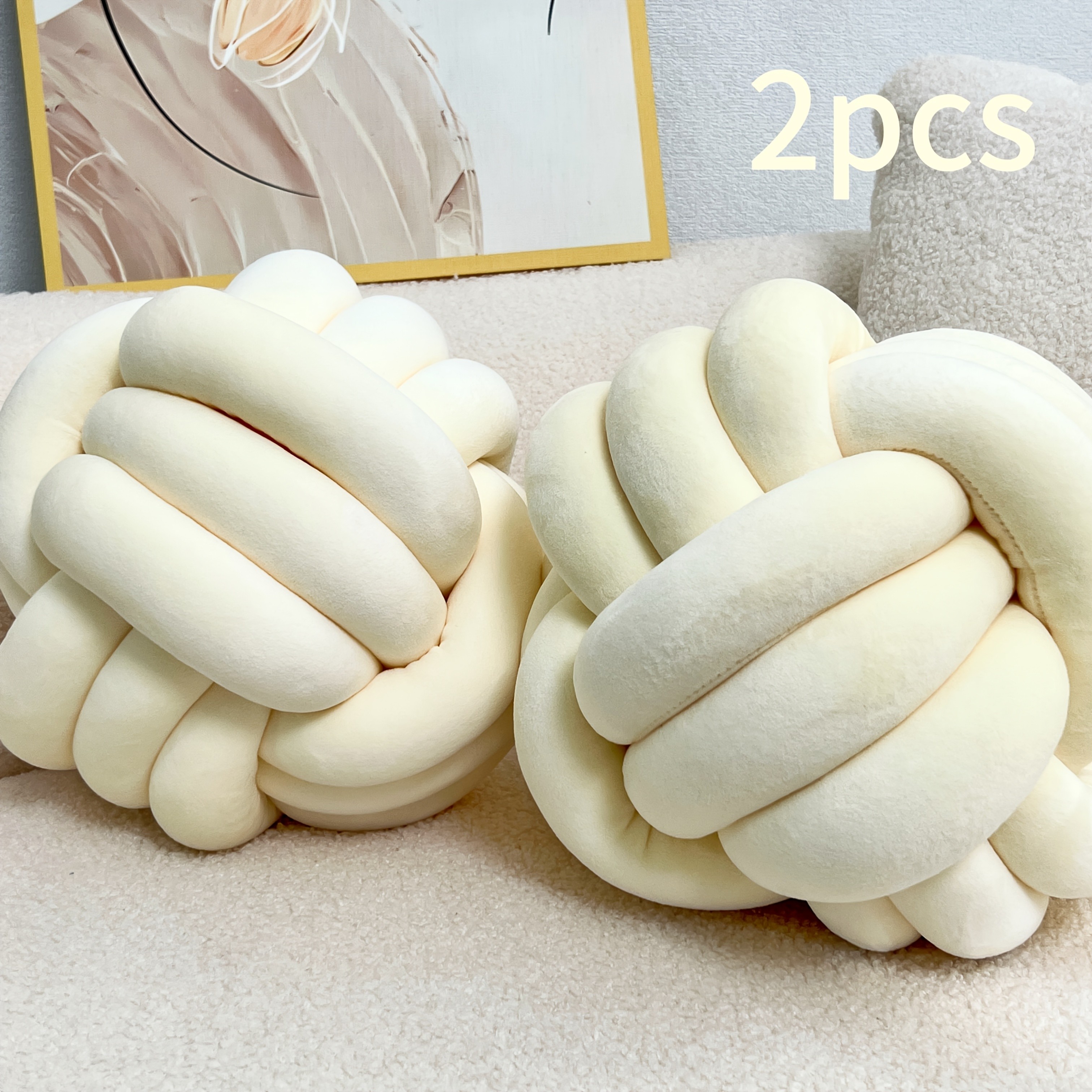 YLBKIKR 2pcs Round Knotted Throw Pillows – Plush Geometric Pattern Cushions for Comfortable and Stylish Home Decor