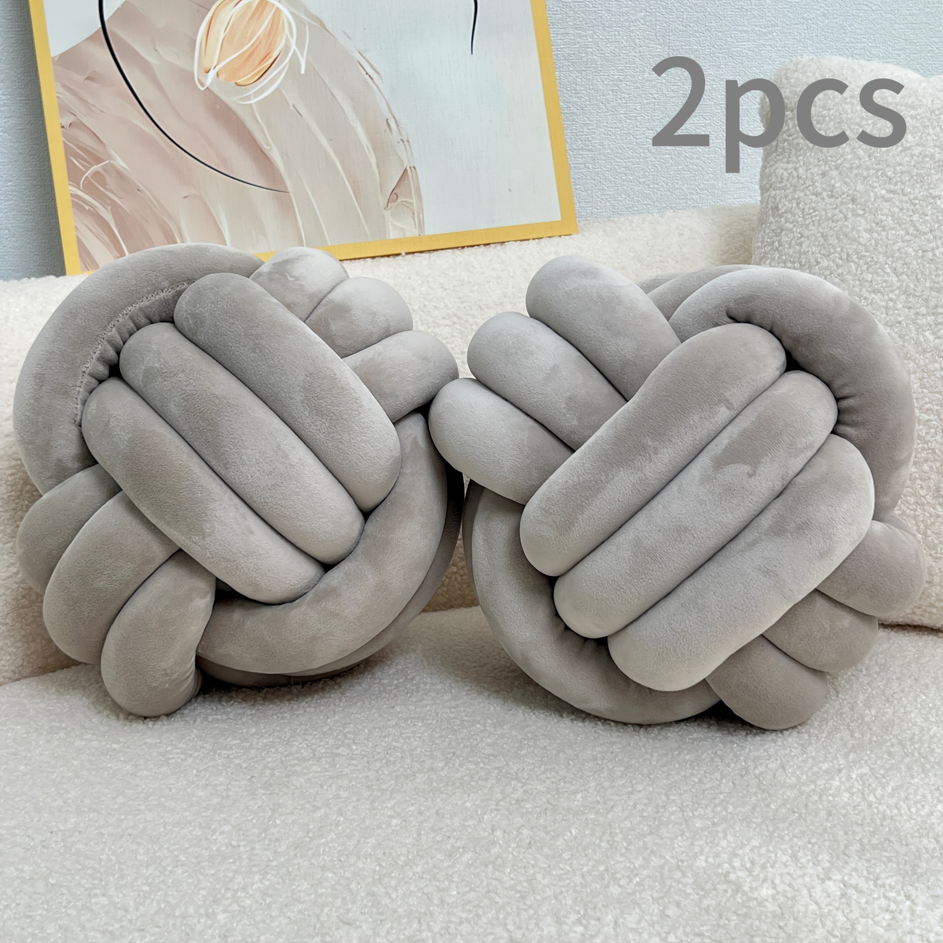 YLBKIKR 2pcs Round Knotted Throw Pillows – Plush Geometric Pattern Cushions for Comfortable and Stylish Home Decor