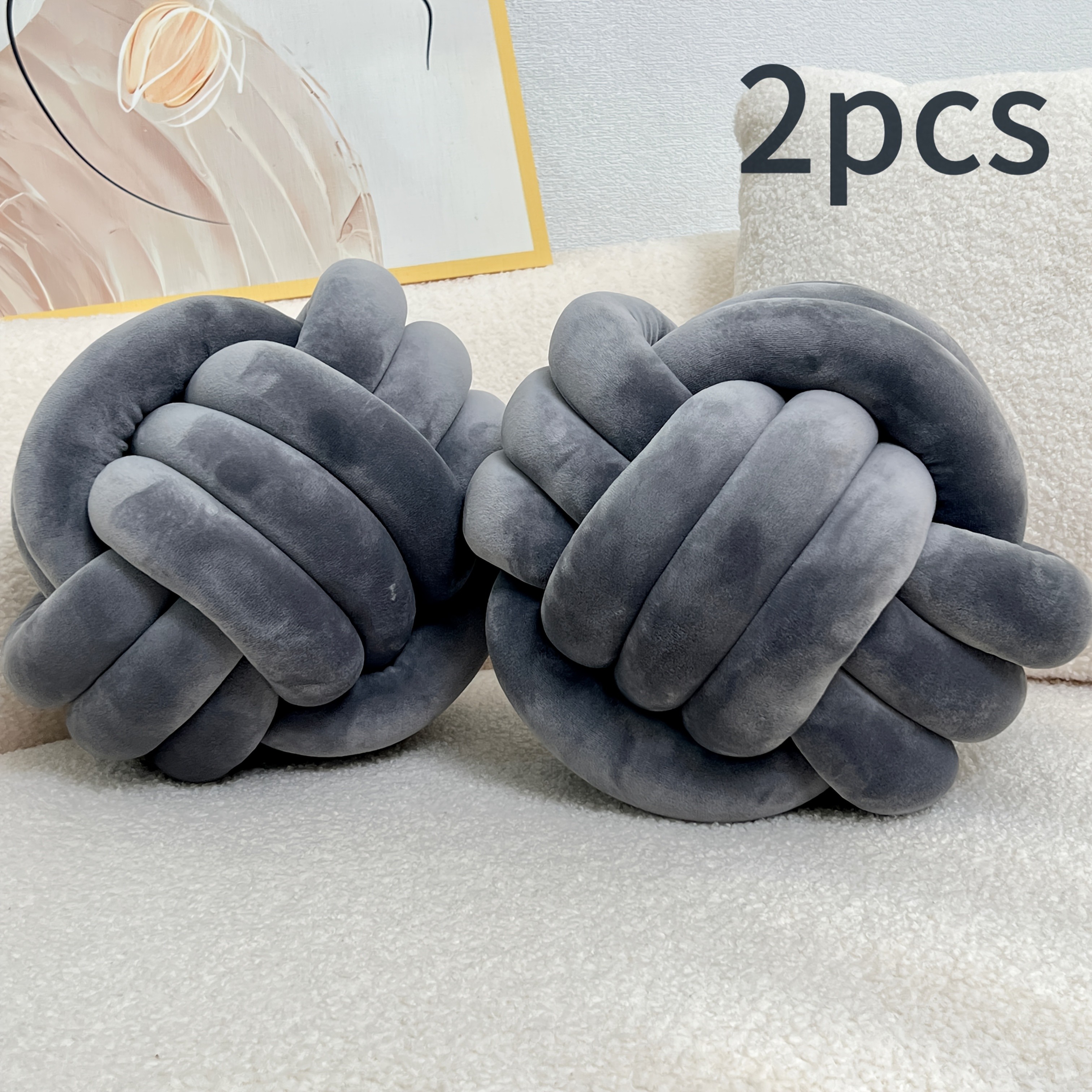 YLBKIKR 2pcs Round Knotted Throw Pillows – Plush Geometric Pattern Cushions for Comfortable and Stylish Home Decor