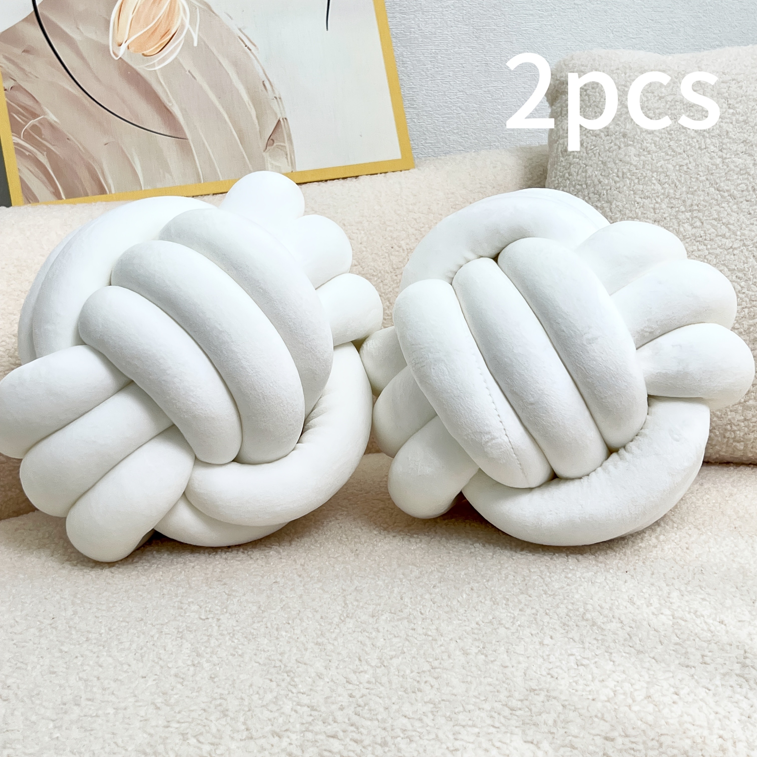 YLBKIKR 2pcs Round Knotted Throw Pillows – Plush Geometric Pattern Cushions for Comfortable and Stylish Home Decor