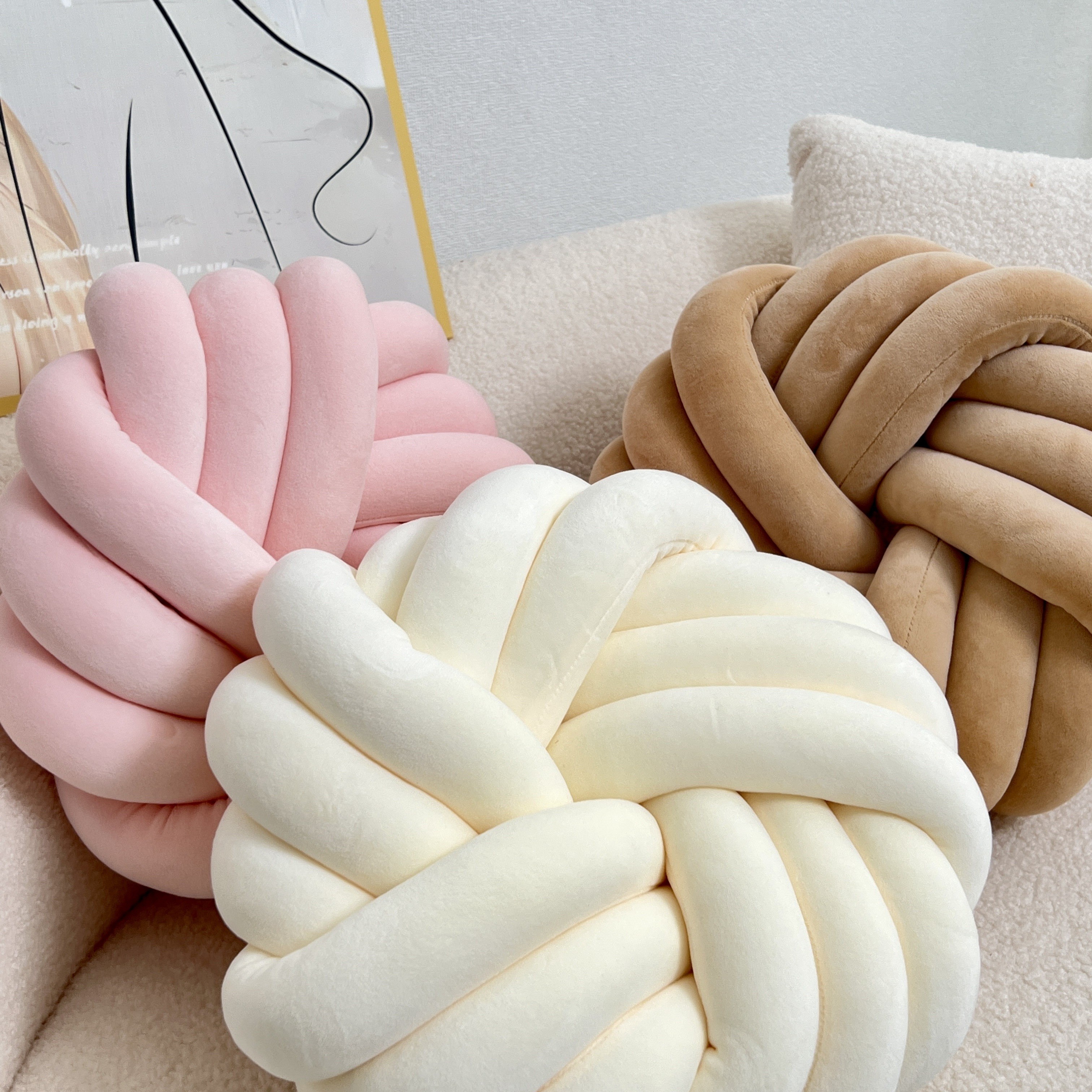 YLBKIKR Handmade Soft Plush Knot Throw Pillow – Multi-Color Modern Minimalist Cushion for Sofa, Bed, and Chair Accent