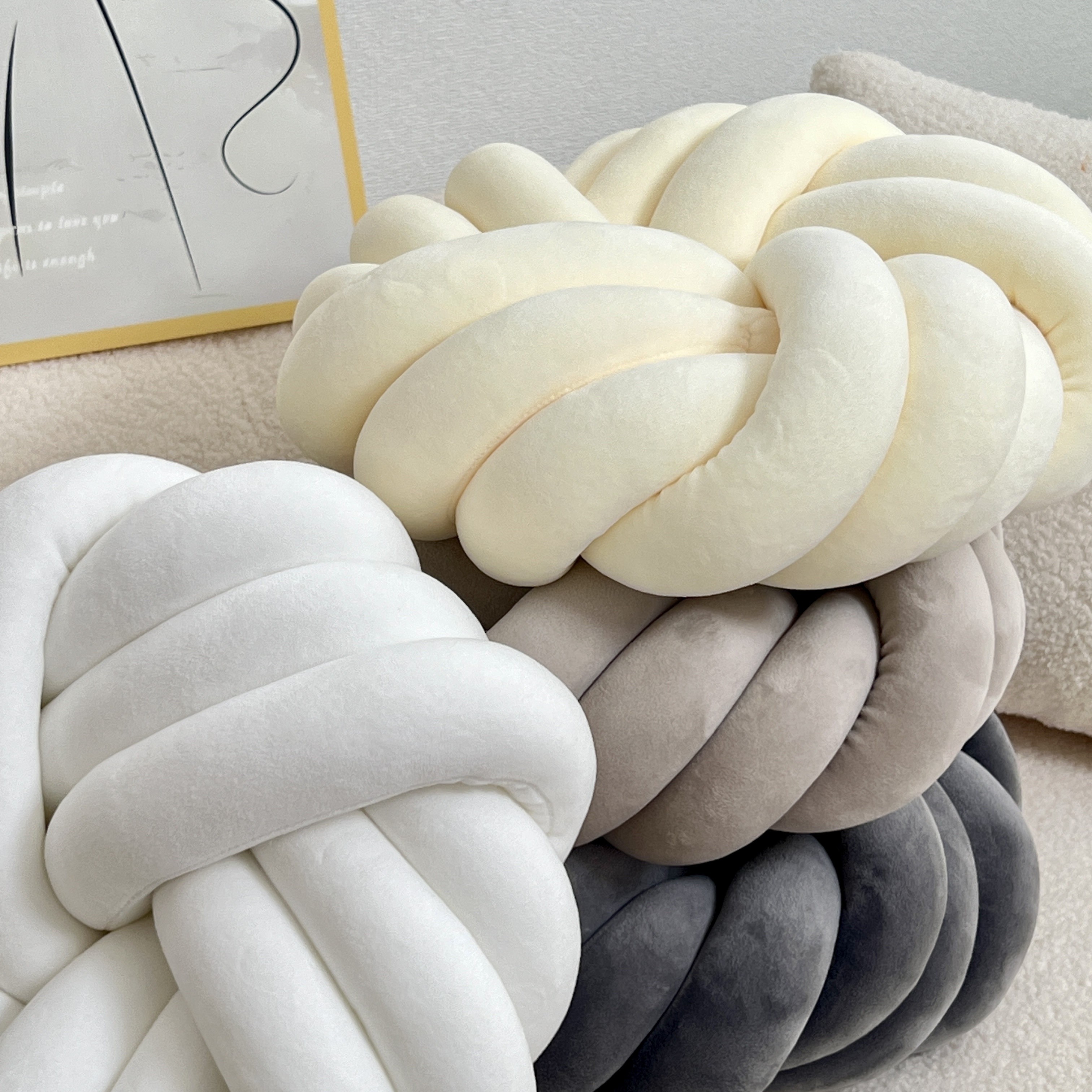 YLBKIKR Handmade Soft Plush Knot Throw Pillow – Multi-Color Modern Minimalist Cushion for Sofa, Bed, and Chair Accent