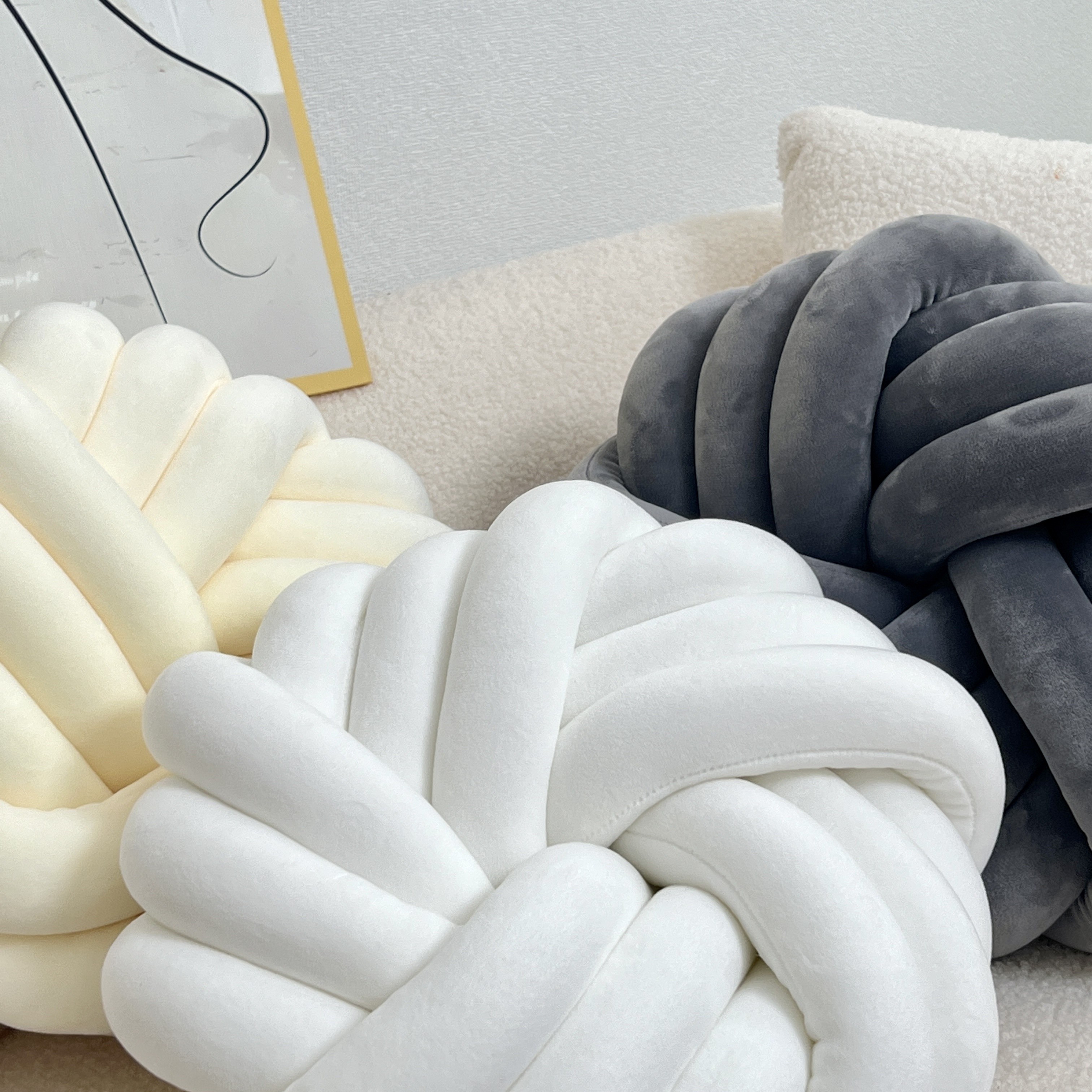 YLBKIKR Handmade Soft Plush Knot Throw Pillow – Multi-Color Modern Minimalist Cushion for Sofa, Bed, and Chair Accent