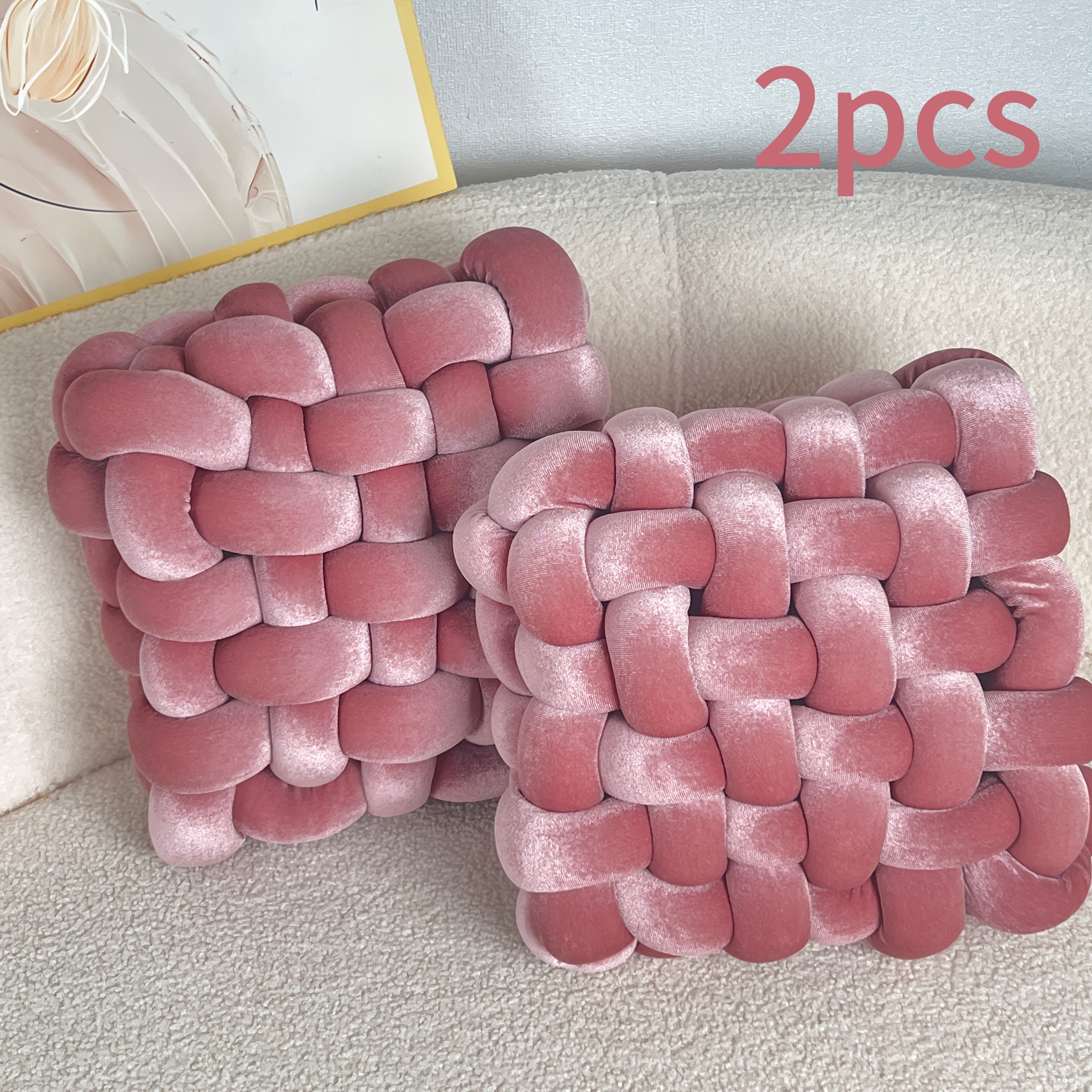 YLBKIKR 2pcs Set of Golden Velvet Hand-Knotted Square Decorative Pillows – Luxurious Cushions for Sofa, Bed, and Office Decor