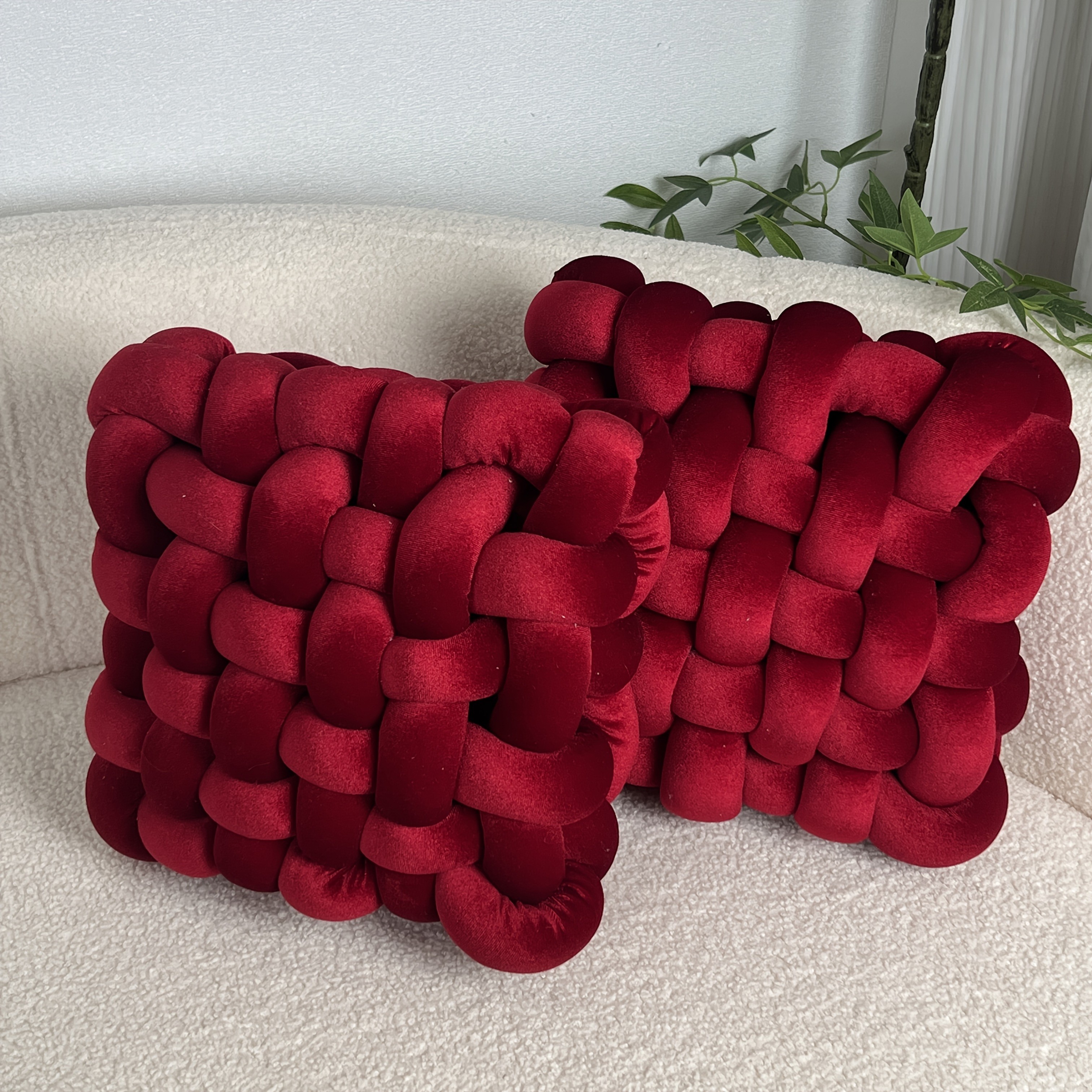 YLBKIKR 2pcs Set of Golden Velvet Hand-Knotted Square Decorative Pillows – Luxurious Cushions for Sofa, Bed, and Office Decor